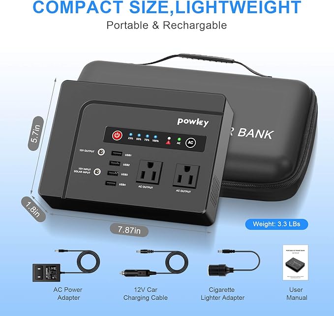 Powkey 200W Portable Power Station | 146Wh Camping & Emergency Backup