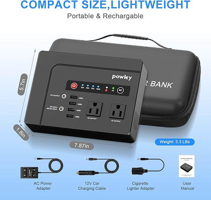 Powkey 200W Portable Power Station | 146Wh Camping & Emergency Backup