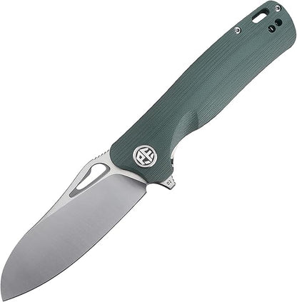 Petrified fish PF868 Bunta,3.35" D2 Satin Blade,146g G10 Handle Flipper Folding knife (Green G10)