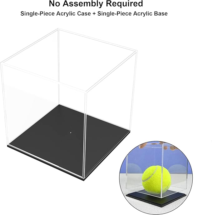 Acrylic Display Case, 4x4x4 Inch Cube Box With Matte Black Base, Clear Single-Piece Case for Softball Collectibles Figurines Mini Figures
