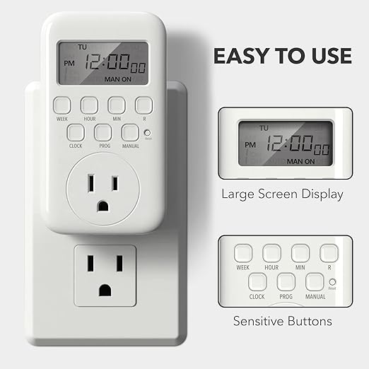 BN-LINK Indoor Digital Timer Outlet, Single Outlet 7 Day Programmable Light