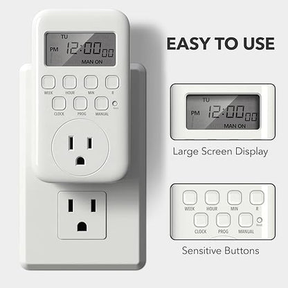 BN-LINK Indoor Digital Timer Outlet, Single Outlet 7 Day Programmable Light