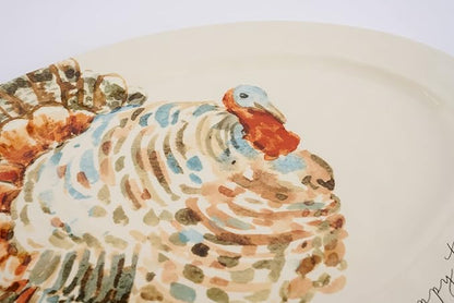 Mud Pie Watercolor Turkey Platter, White, 14"" x 20 1/2"
