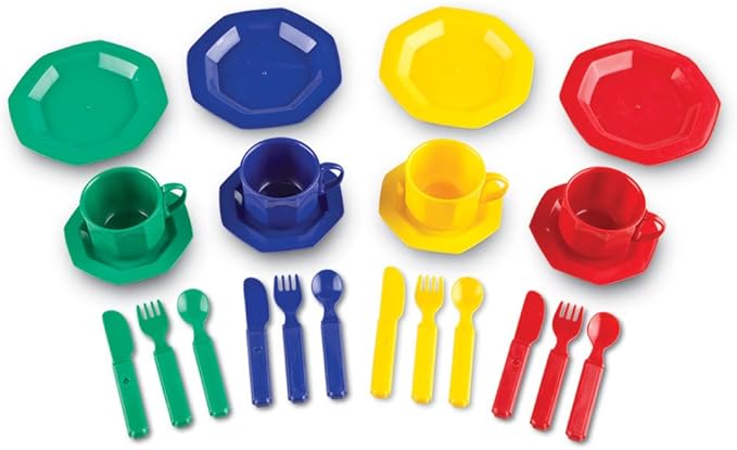 Learning Resources Play Dishes, Colorful Kitchen Toy Plate Set, 24 Piece Set, Ages 3+