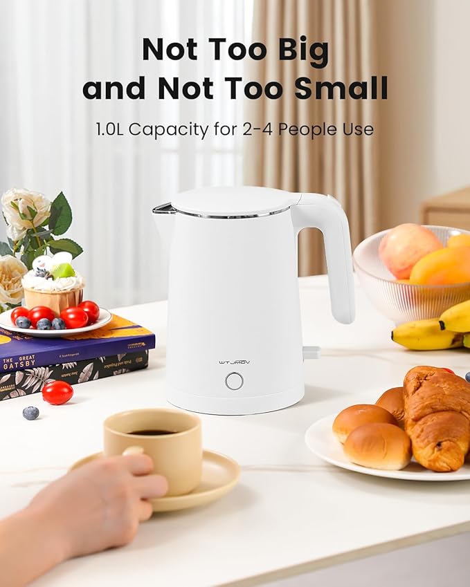 Electric Kettle Stainless Steel, 1.0L Small Water Boiler 1200W Fast Boiling