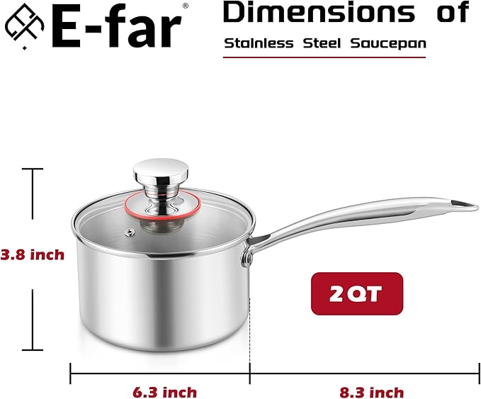 E-far 2-Quart Saucepan, Tri-Ply Stainless Steel Sauce Pan