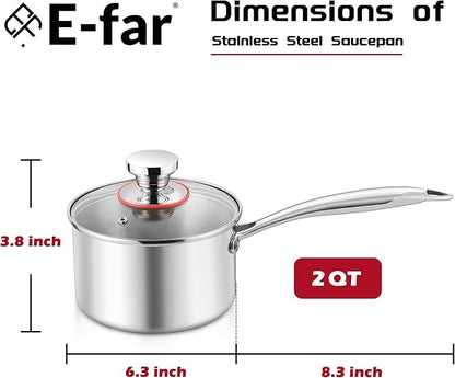 E-far 2-Quart Saucepan, Tri-Ply Stainless Steel Sauce Pan