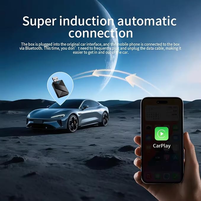 Wireless CarPlay Adapter for KIA NIRO Plug‑in Hybrid 2018-2024‌, Converts Wired to Wireless Dongle 2-in-1 5.8GHz Plug and Play Intelligent Voice Control Lag-Free