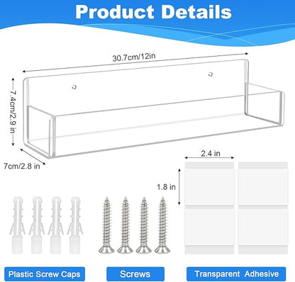 Acrylic Spice Rack Wall Mount-12 Inch, 4 Pack Hanging Seasoning Rack Organizer
