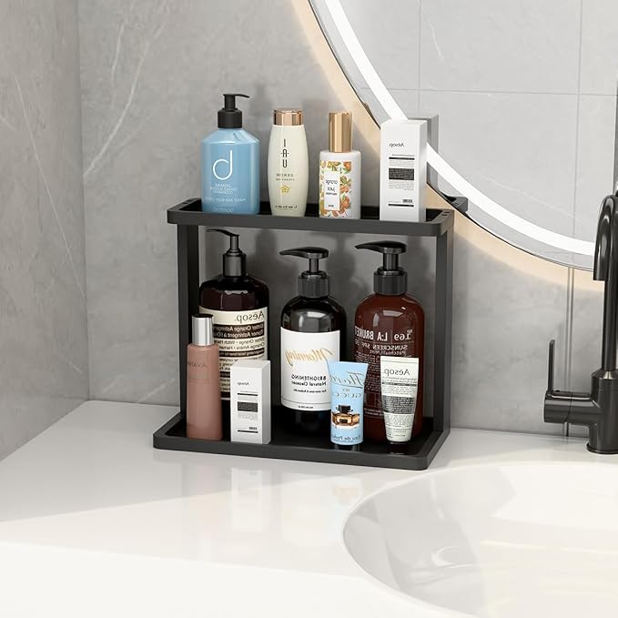 PEKER Bamboo Bathroom Organizer Countertop – Small Vanity Storage Shelf