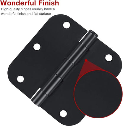 Interior Matte Black Hardware Door Hinges 3.5 Inch 30 Pack 3 1/2" Rounded 5/8"