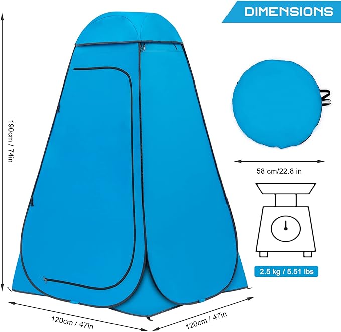 BRIAN & DANY Pop Up Shower Tent, Portable Privacy Camping Changing Tent, Camp Toilet Bathroom Pod with Rain Shelter & Windows, UPF 50+ & Waterproof, 47.2" x 47.2" x 74.8"