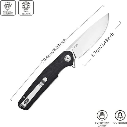 Sitivien ST102 Folding Knife, D2 Steel Blade+G10 Handle Pocket Knife, EDC Tool Knife for Outdoor, Camping, Hunting, Survival (Black) …