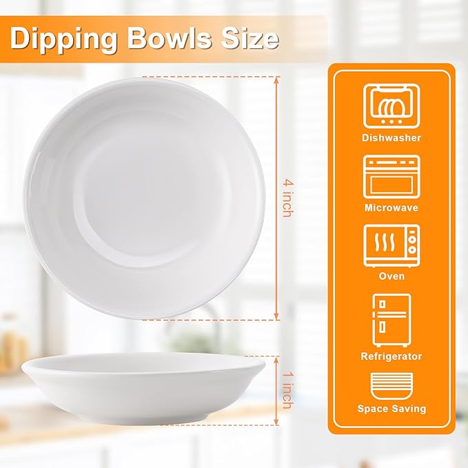 6 Pack Dip Bowls, 3 OZ Ceramic Soy Sauce Dish, White Dipping Sauce Bowls Small Dishes Serving for Tomato Sauce, Soy, BBQ Party Supplies