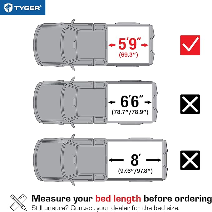 Tyger Auto T1 Soft Roll-up Truck Bed Tonneau Cover Compatible with 2007-2013 Chevy Silverado GMC Sierra 1500 (NOT FIT 2007 Classic) | 5'9" (69") Bed | TG-BC1C9003