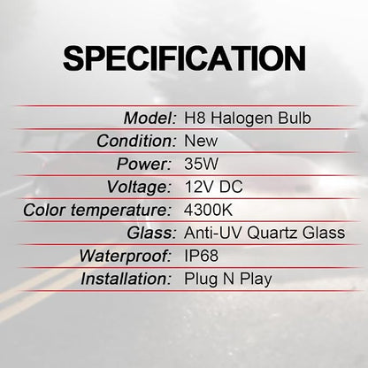 WinPower H8 Halogen Headlight Bulb, Super Bright Warm White 35W 4300K High Low Beam Fog Light Replacement Lamp, Pack of 2