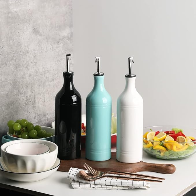 Sweejar Large Ceramic Olive Oil Dispenser Bottle, Opaque Oil Cruet Protects to