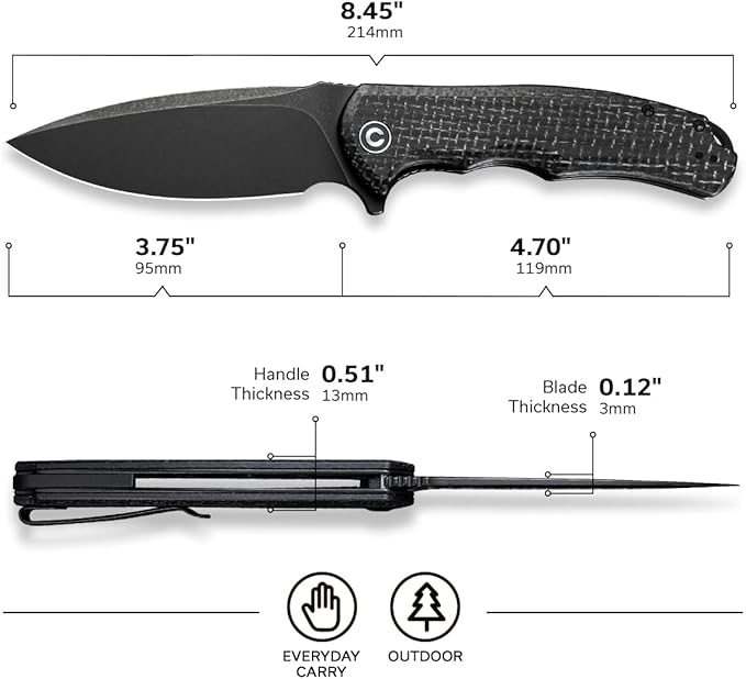 CIVIVI Folding Pocket Knife- Praxis Flipper Liner Lock Knife, 3.75" Black Stonewashed Blade with Micarta Handles, Reversible Clip for Everyday Carry Outdoor Use C803G