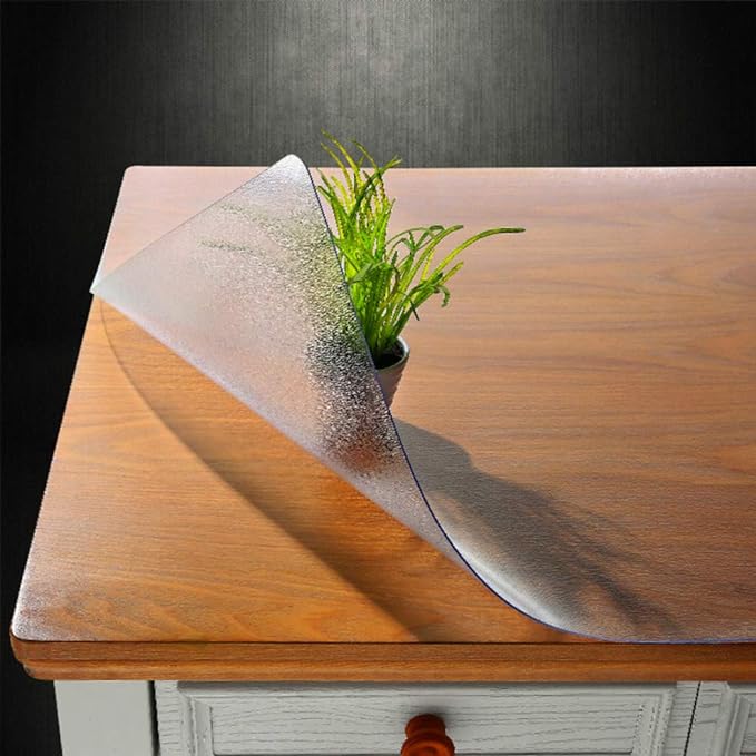 NECAUX Custom Multisize 1.5mm Thick Frosted PVC Table Cover Protector - 48 x 80 Inch ECO Plastic Dining Room Table Cover Vinyl Desk & Table Pad for Kids