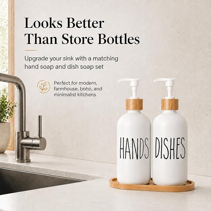 Dish Soap Dispenser for Kitchen Sink.Glass Hand Soap Dispenser, Modern