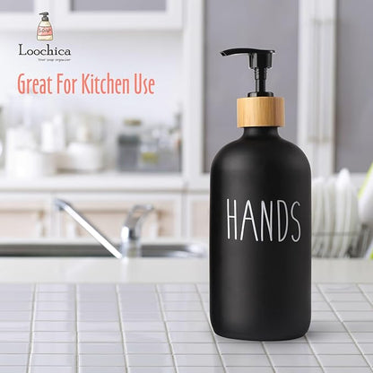 LOOCHICA Black Glass Kitchen Soap Dispenser, Detergent Dispenser or Hands Soap