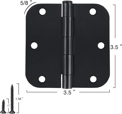Interior Matte Black Hardware Door Hinges 3.5 Inch 30 Pack 3 1/2" Rounded 5/8"
