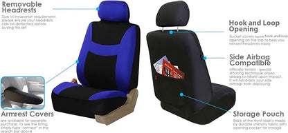 FH Group Automotive Seat Covers Light & Breezy Flat Cloth Full Set - Universal Car, Truck, SUV, or Van (Blue/Black) FB030115