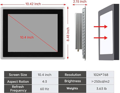 10.4-Inch Touchscreen Monitor, Ratio 4:3 Embedded Industiral Touch Screen Tablet