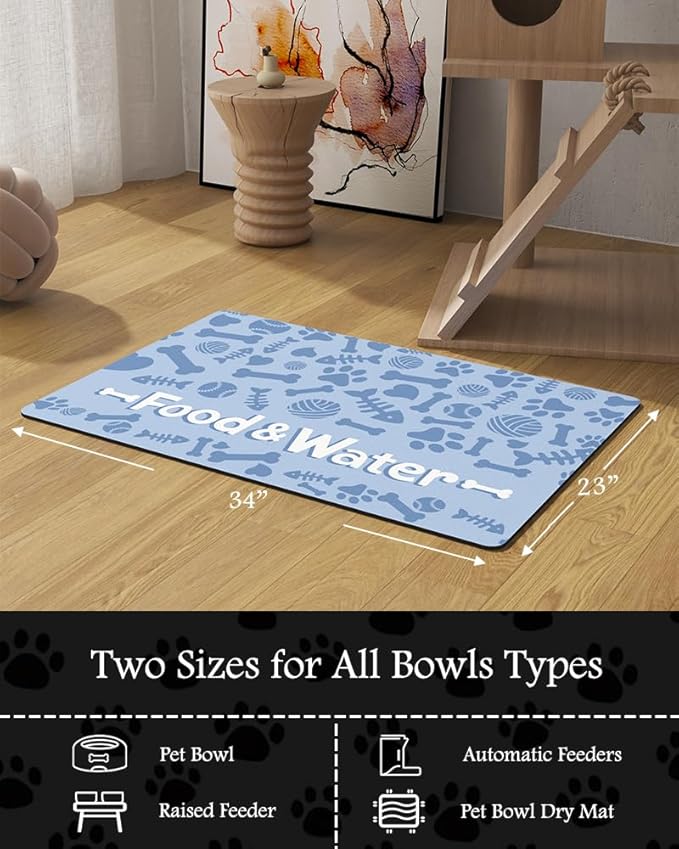 Pet Feeding Mat-Absorbent Dog Mat for Food and Water Bowl-No Stains Quick Dry Water Dispenser Mat-Dog Accessories Pet Supplies-Bowl for Messy Drinkers（Bone,23"x34"