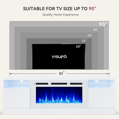 YISUFO 80” TV Stand with 36” Electric Fireplace, Large Modern Media
