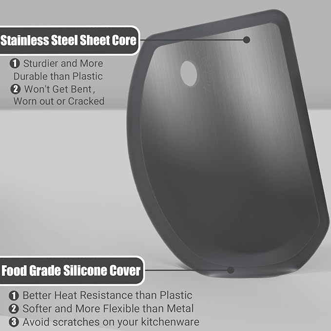Silicone Dough Scraper with Stainless Steel Sheet, Curved Edge Flexible Bowl
