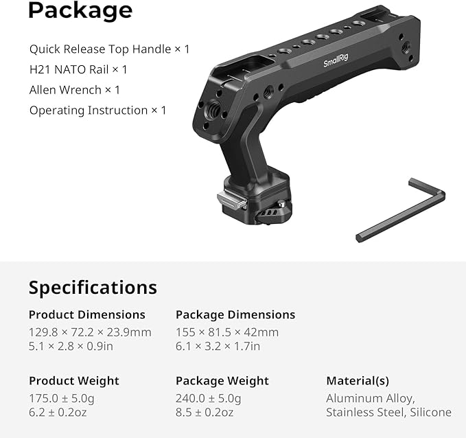 SMALLRIG Quick Release Top Handle, Dual-Direction & Compatible QR-Slide NATO