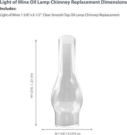 Light of Mine: 1.625" X 6.5" Oil Lamp Replacement Chimney - Clear Smooth Top Borosilicate Chimney (1 5/8" x 6 1/2")