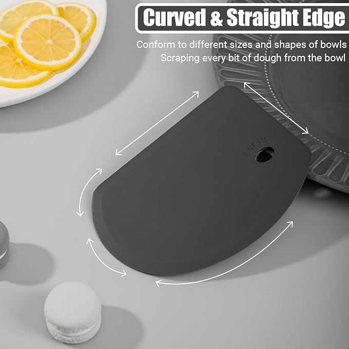 Silicone Dough Scraper with Stainless Steel Sheet, Curved Edge Flexible Bowl