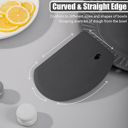 Silicone Dough Scraper with Stainless Steel Sheet, Curved Edge Flexible Bowl