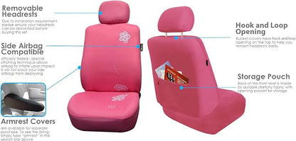 FH Group Full Set Cloth Car Seat Covers - Low Back Front Seat Covers, Universal Fit, Airbag Compatible, Split Bench Rear Seat, Washable Seat Cover for SUV, Sedan, Van, Pink