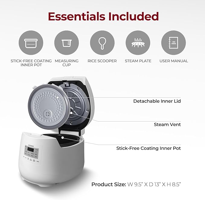 6-Cup / 1.5 Qt. Micom Rice Cooker and Warmer, Steamer basket, 11 Operating