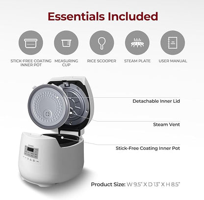 6-Cup / 1.5 Qt. Micom Rice Cooker and Warmer, Steamer basket, 11 Operating