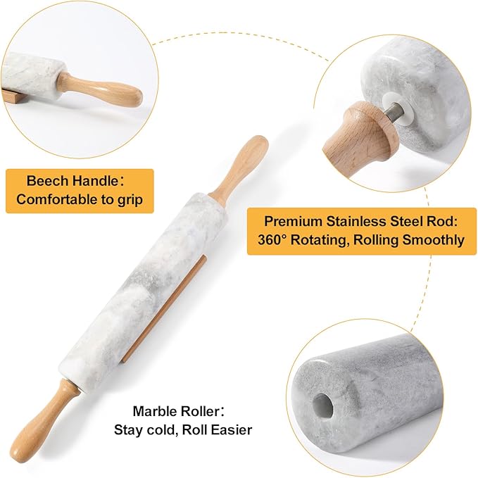 Koville African Natural Marble Rolling Pin, Non-Stick Polished Dough Roller