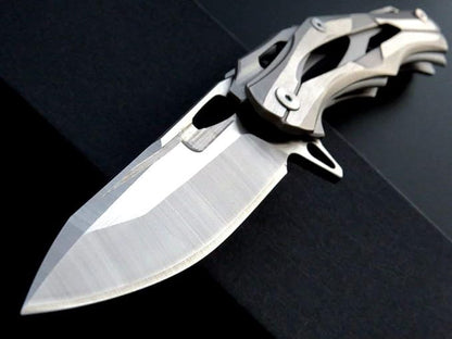Eafengrow Folding Pocket Knife with D2 Blade Steel Handle Camping Tactical Knife (EF204-silver)