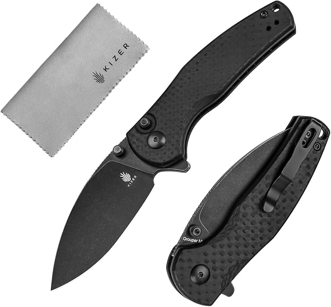 Kizer Mini Grouper Folding Pocket Knife, Nitro-V Steel Blade G10 Handle EDC Knife, Button Lock Knife with Pocket Clip for Men Women, Sharp Camping Hiking Survival Knives V3669A2