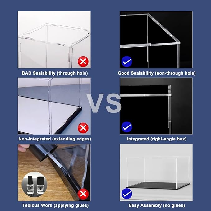 SVENJBB Acrylic Display Case, 10x5x5 Inch Acrylic Boxes for 1:24 Model Cars, Clear Display Cases with Matte Black Base and Lid