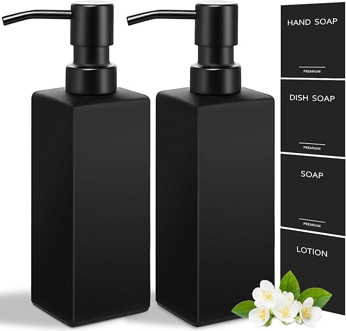 GMISUN Black Soap Dispenser, Hand Soap Dispenser Bathroom, 12oz Glass Soap