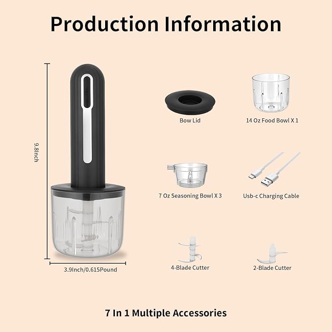Wireless Electric Food Processor，4-Cup Electric Food Chopper For Meat,Onions,vegetables,Garlic,Complementary Food, Meat Chopper Blender