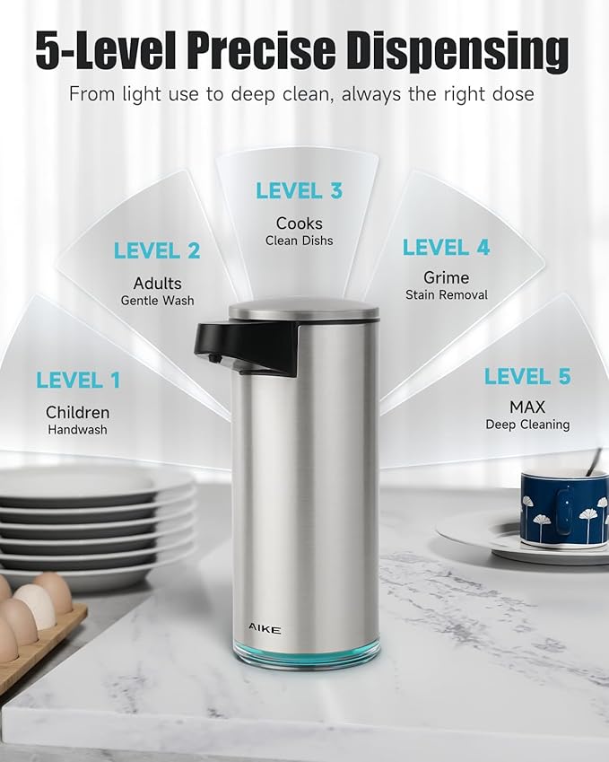 AIKE SensePro Automatic Soap Dispenser Type-C Rechargeable, Brushed Stainless