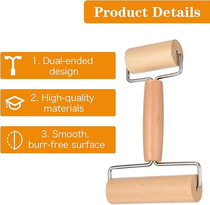 JJUNW Small Rolling Pin, Pizza Dough Roller, Non Stick Wood Pastry Roller