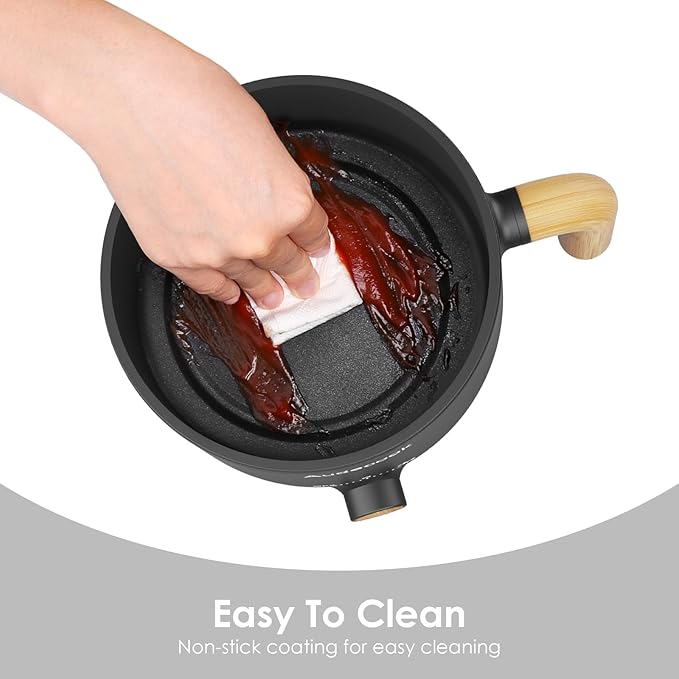 Audecook Hot Pot Electric with Steamer, 1.5L Portable Nonstick Rapid Noodles