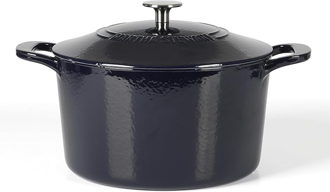 Martha Stewart Gatwick 7 QT Enamel Cast Iron Dutch Oven – Navy Blue, Heavy-Duty