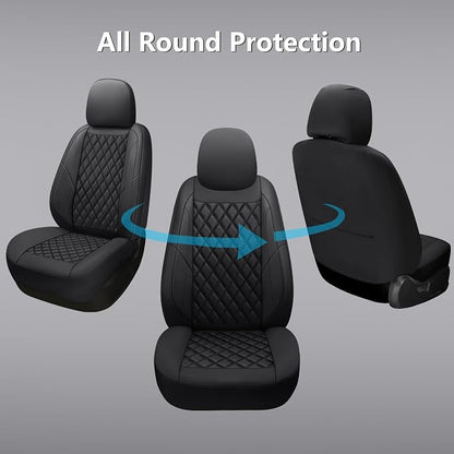 Premium Leather Car Seat Covers Front Pair,Universal Fit for Cars,Trucks&SUVs,Waterproof Car Seat Cushion,Full Coverage Car Seat Protector with 2 Seats,Black