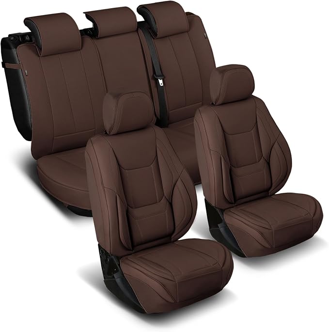 Coverland Custom Truck Car Seat Covers Full Set for [2010-2014 F150 SVT Raptor SuperCrew Cab] - Protector Car Seat Cover Water Resistant Leather Memory Form Back Support Cushion [Full Set-Dark Brown]